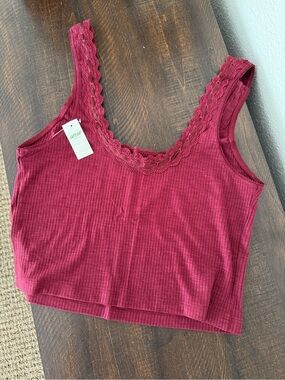 aerie Ribbed Lace-Trim Crop Tank - Raspberry Pink